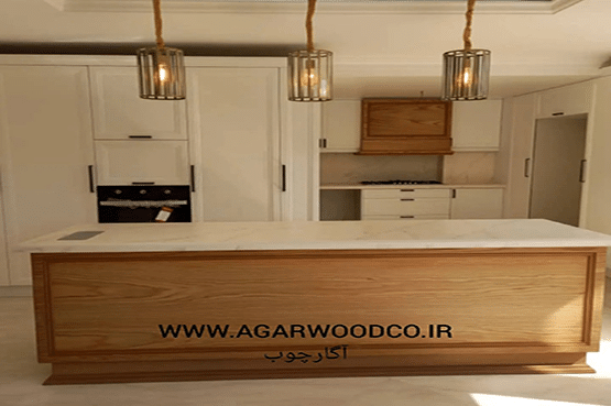 کابینت نئو کلاسیک با روکش چوب و رنگ سفید مات