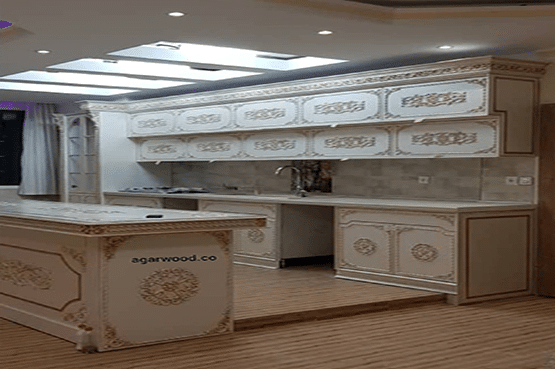 کابینت آشپزخانه با استفاده از ام دی اف خام و رنگ پلی یورتان
